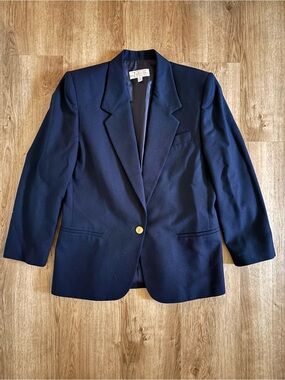 Vintage Wool Talbots Navy Blazer with Gold Button